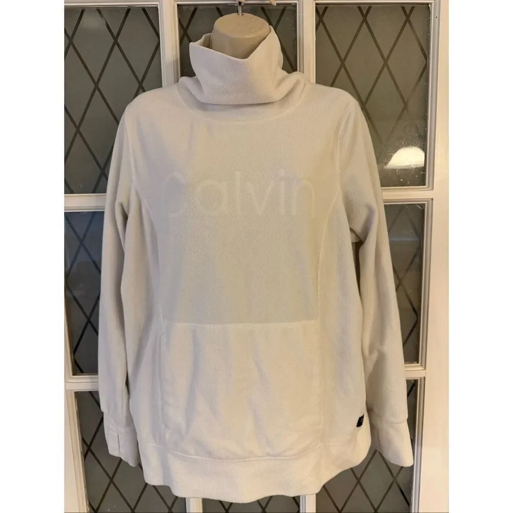 Calvin Klein Performance Cream Ivory High Neck Fleece Sweatshirt Women’s Size M